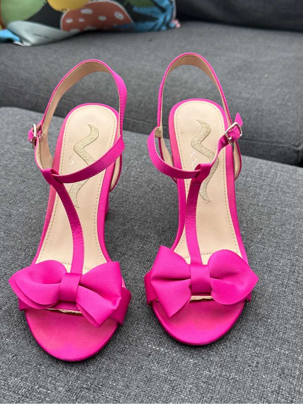 Nina Pink Bow T-Strap Heeled Sandals